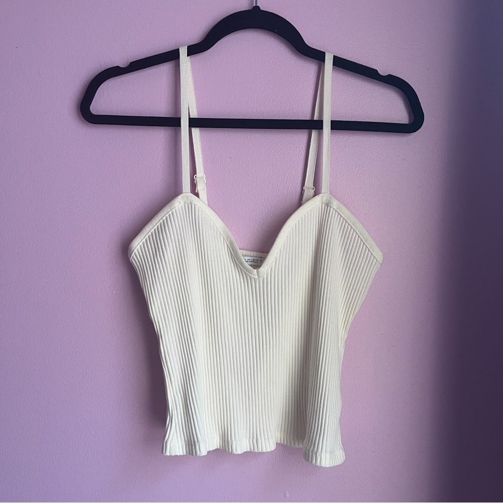Zara Cream Ribbed Tank Top